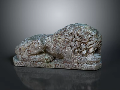 Artistic Stone Lion Sculpture In Lying Position With Detailed Mane And Textured Base 3d model