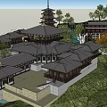 Ancient Architecture Complex With Traditional Pavilions Towers And Waterfront Gardens