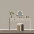 Modern Dressing Table with Round Mirror Drawers Green Plant Cosmetics and Padded Stool
