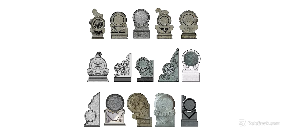 Garden Ornaments With Various Carved Patterns And Decorative Stone For Outdoor Garden 3d model 