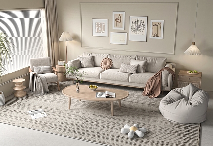 Nordic Sofa Coffee Table Combination 3d model