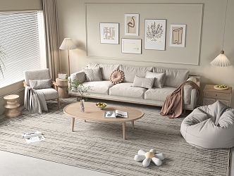 Nordic Sofa Coffee Table Combination 3d model