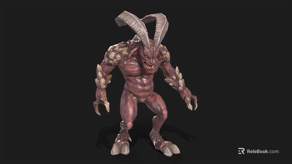 Fierce Mythical Monster with Red Skin Large Horns Muscular Build and Sharp Claws 3d model 
