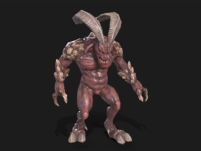 Fierce Mythical Monster with Red Skin Large Horns Muscular Build and Sharp Claws 3d model