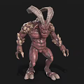 Fierce Mythical Monster with Red Skin Large Horns Muscular Build and Sharp Claws