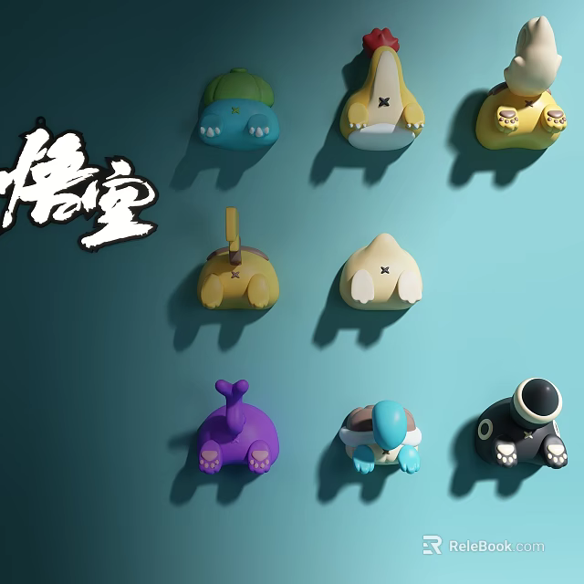 Cute Colorful Cartoon Animal Shaped Decorative Ornament Set For Home 3d model 