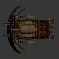 Ancient Weapon With Wooden Structure Wheels Copper Components And Red Launching Mechanism
