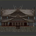 Ancient Traditional Architecture With Overhanging Eaves Wooden Structure And Stone Base