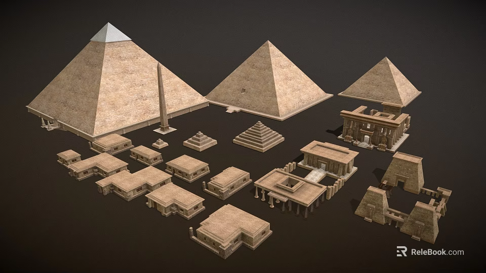 Ancient Egyptian Architectural Models Including Pyramids Obelisks And Temple Structures 3d model