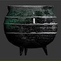 Iridescent Ceramic Pot With Green Silver Glaze Three Legs And Textured Surface