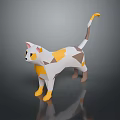 Low Poly Cat Figure With White Yellow Brown Geometric Design And Reflection 3d model
