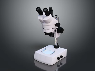 Binocular Laboratory Microscope With White Base Black Lenses And Adjustable Knobs 3d model