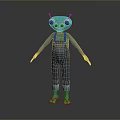 Cartoon Game and Movie Character With Large Eyes Antennae Blue Overalls and Red Shoes