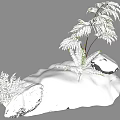 White Sculpture Carving With Fern Plant Decor And Artistic Design Elements