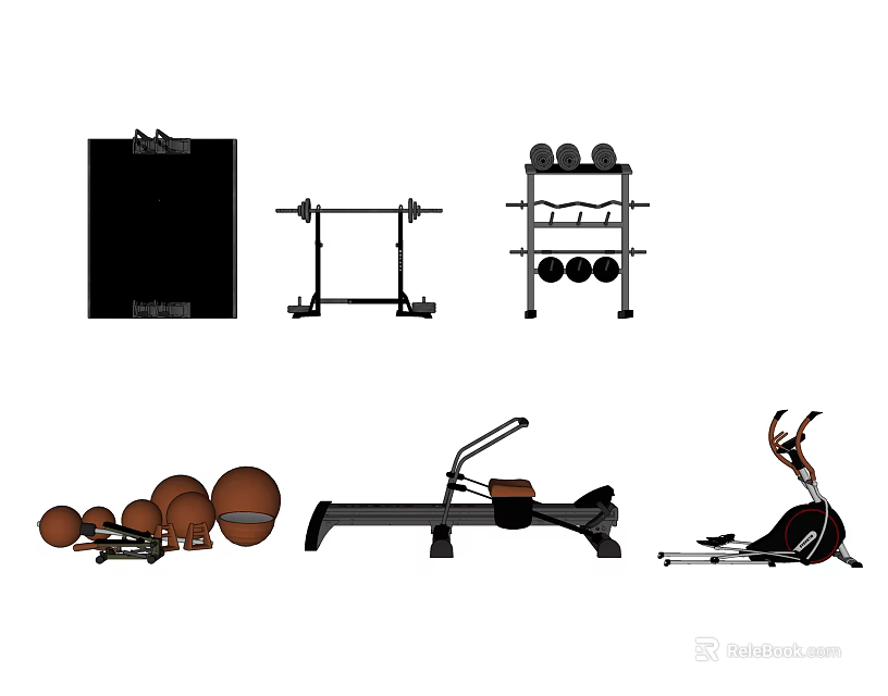 Essential Home Gym Sports Equipment With Dumbbells Barbells Exercise Balls And Machines 3d model 