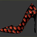 Stylish Black High Heels With Red Lips Pattern And Stiletto Heel Design