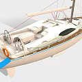White Yacht With Blue Accents And Nautical Equipment
