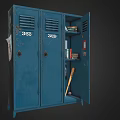 Blue Metal Lockers With Numbered 205 206 Open Compartment Holding Books Files And Baseball Bat