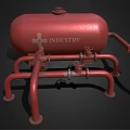 Red Industrial Pressure Vessel With Connected Pipes And Support Legs Structure 3d model