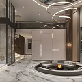 Modern Luxury Living Room Interior With Circular Sofa Fireplace And Metal Chandelier Sculpture Decor