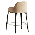 Modern Upholstered Bar Stools In Beige And Gray With Black Legs And Metal Footrest