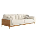 Modern Minimalist Beige Two Seater Sofa With Wooden Frame Soft Cushions And Black Patterned Pillow