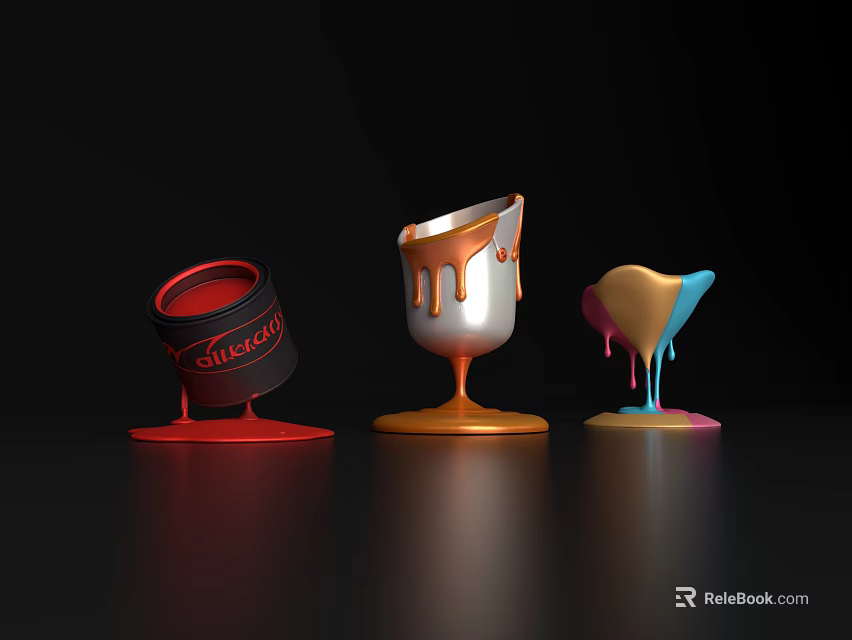 Modern Multicolored Decorative Ornament Set With Shiny Dripping Effect And Unique Shapes 3d model 