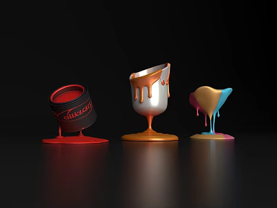 Modern Multicolored Decorative Ornament Set With Shiny Dripping Effect And Unique Shapes 3d model