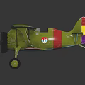 Vintage Green Red Passenger Plane Biplane Model With Propeller Wheels And Dark Background Details