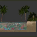 Miniature Landscape Scene With Sandy Ground Water Pool Palm Trees Green Shrubs And Colorful Corals