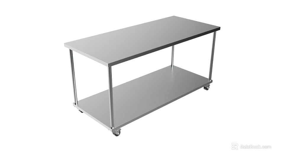 Modern Functional Metal Table with Two Tier Design and Mobile Casters for Home Office Use 3d model 