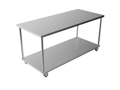 Modern Functional Metal Table with Two Tier Design and Mobile Casters for Home Office Use 3d model