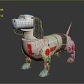 Metallic Robot Dachshund Design With Silver Body And Red Circular Accents