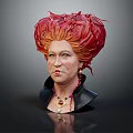 Fantasy Character Bust Sculpture Featuring Fiery Creature Like Hair And Black Collar