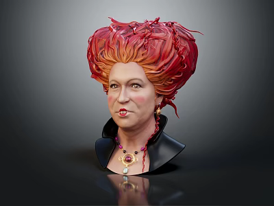 Fantasy Character Bust Sculpture Featuring Fiery Creature Like Hair And Black Collar 3d model