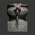 Classical Ceramic Vessel With Two Mythical Beast Handles Intricate Raised Decorations And Square Base