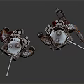 Dual Mechanical Robot Characters With Shoulder Cannons And Red Gray Details