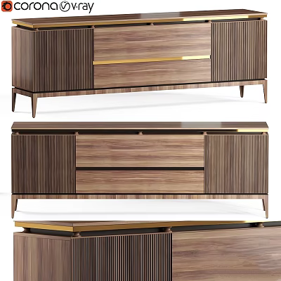Modern Wooden Dresser With Gold Accents Wood Grain Finish And Sleek Legs 3d model