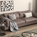 Leather double sofa with armrests 3d model