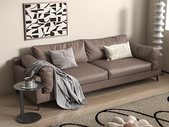 Leather double sofa with armrests 3d model