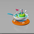 Vibrant Food Bowl Featuring Blue Spoon Orange Plate Green Island Colorful Rings And Red Airplane