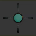 Mechanical Spider Like Creature With Green Sphere Top And Warning Stripes Design