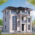 Elegant Detached Villa With Large Windows Balcony Columns Surrounded By Green Plants And Blue Sky