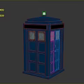 Blue Police Box Classic Design With Signs Windows And Door