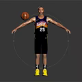 Basketball Player in Black Jersey with Number 25 Balancing Basketball in Yellow Shoes