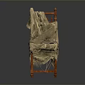 Wooden Chair With Upholstered Seat Back And Carved Legs In Wrinkled Fabric