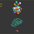Green Caterpillar Shaped Object With Colorful Balloons And Small Triangle