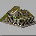 Modern Square Building Design With Inner Courtyard Green Roof Grid Windows And Surrounding Trees