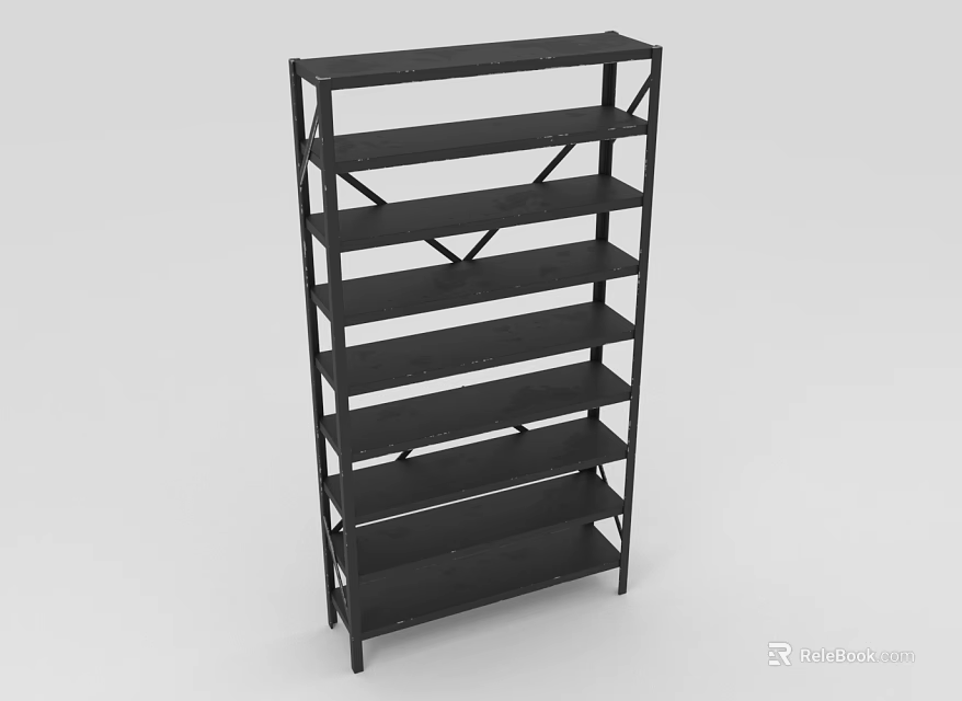 Modern Black Multi Tiered Open Shelf Storage Furniture With Wooden Shelves 3d model 