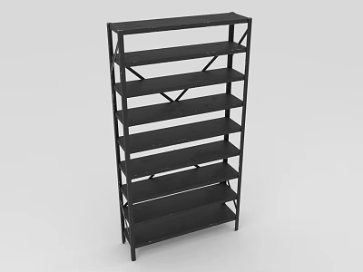 Modern Black Multi Tiered Open Shelf Storage Furniture With Wooden Shelves 3d model